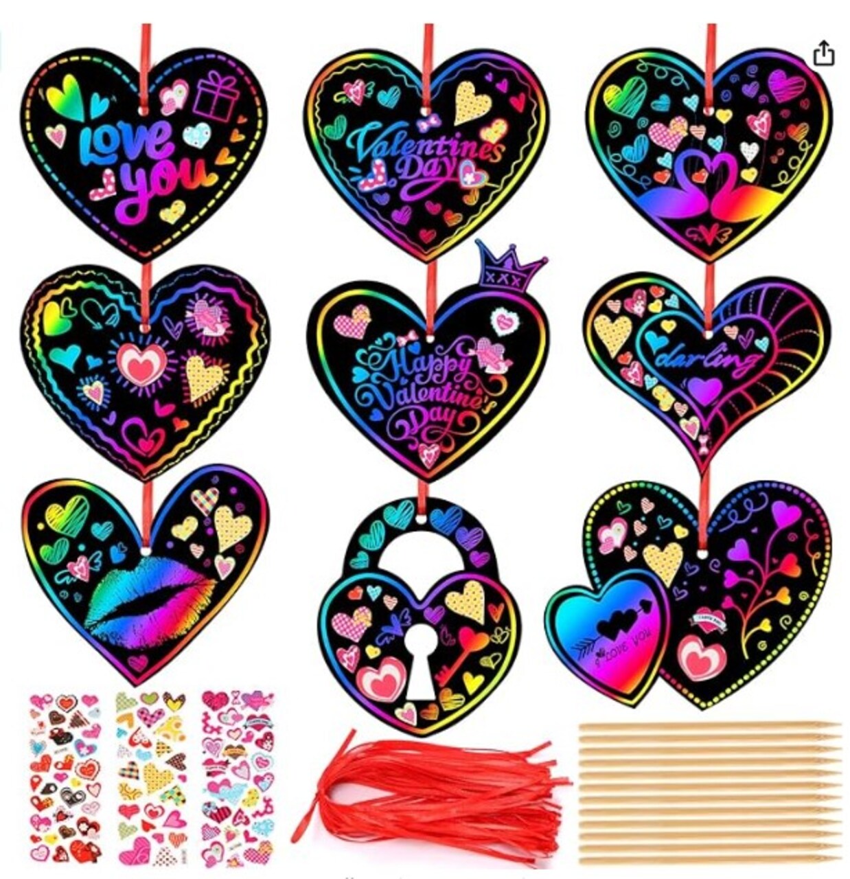 48 pieces Heart Rainbow Magic Scratch Art Valentines Day Cards for Kids Classroom Scratch Paper Art for Valentines Day Gifts